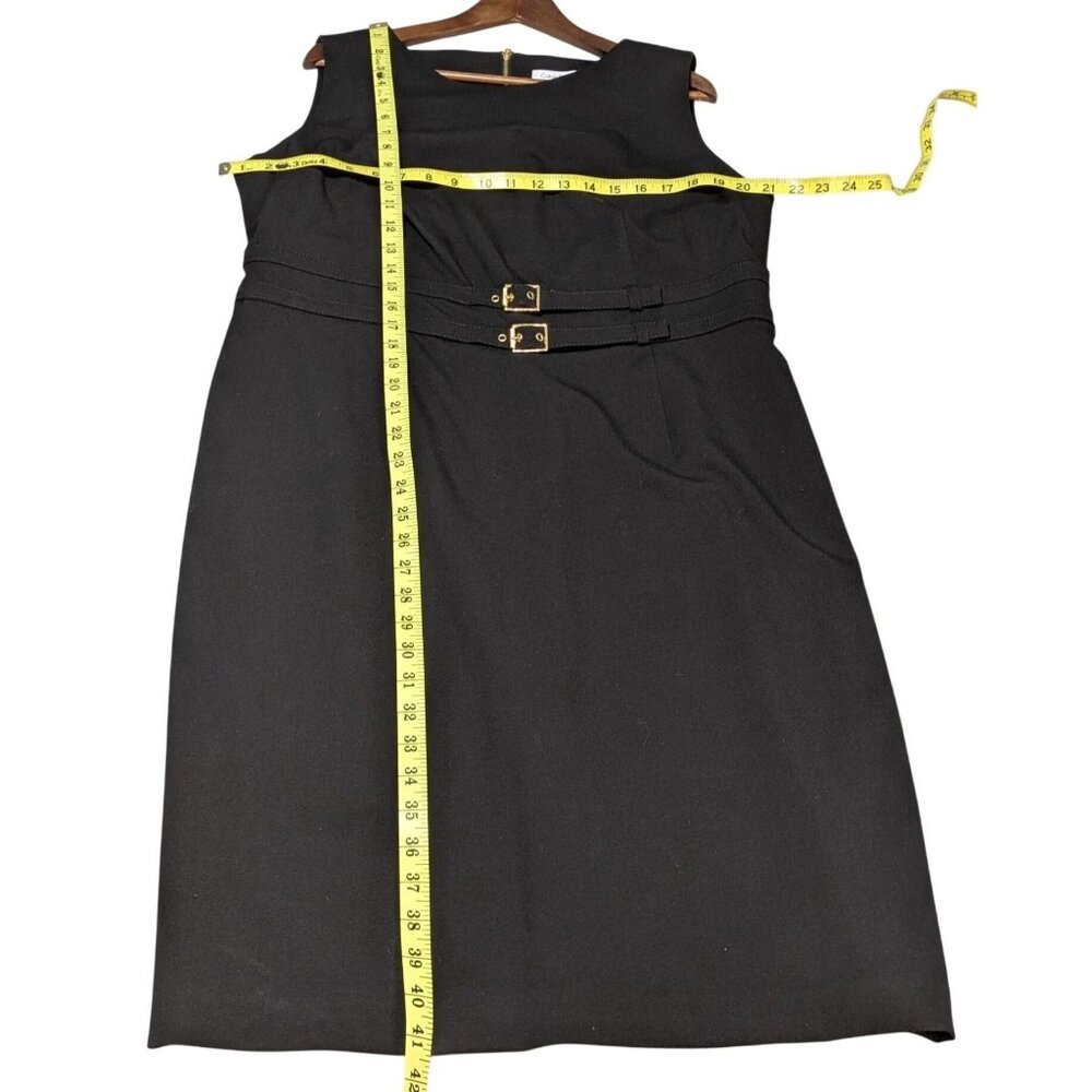 Calvin Klein Womens 16W Sleeveless Black Sheath Dress Gold Zipper Belt Accent - Picture 5 of 12